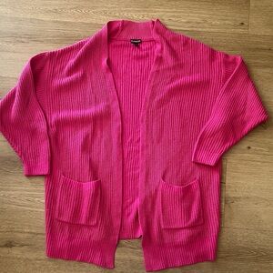 Express Women's Bright Pink Open-Front Ribbed Cardigan